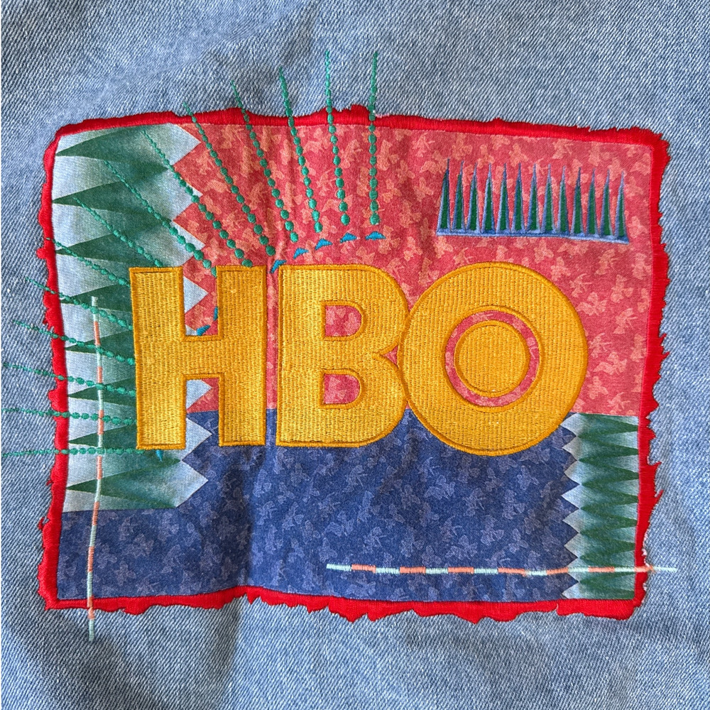Vintage 90s HBO Branded Denim Jean Jacket Size Large - Picture 3 of 5